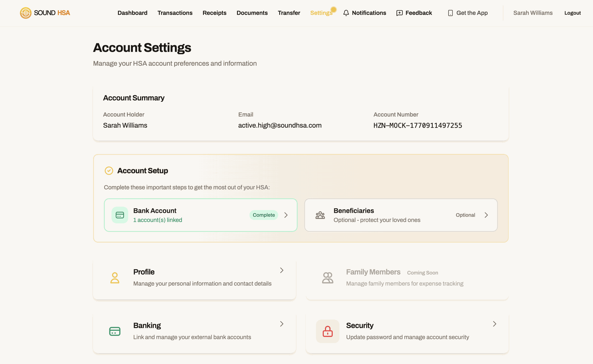 SOUND HSA Account Settings