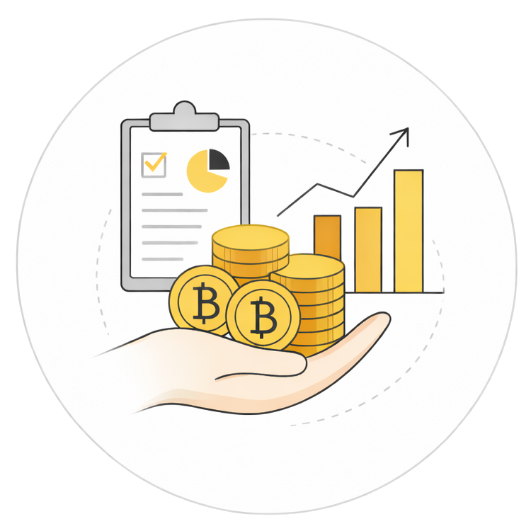 Hand holding coins with financial report and growth chart